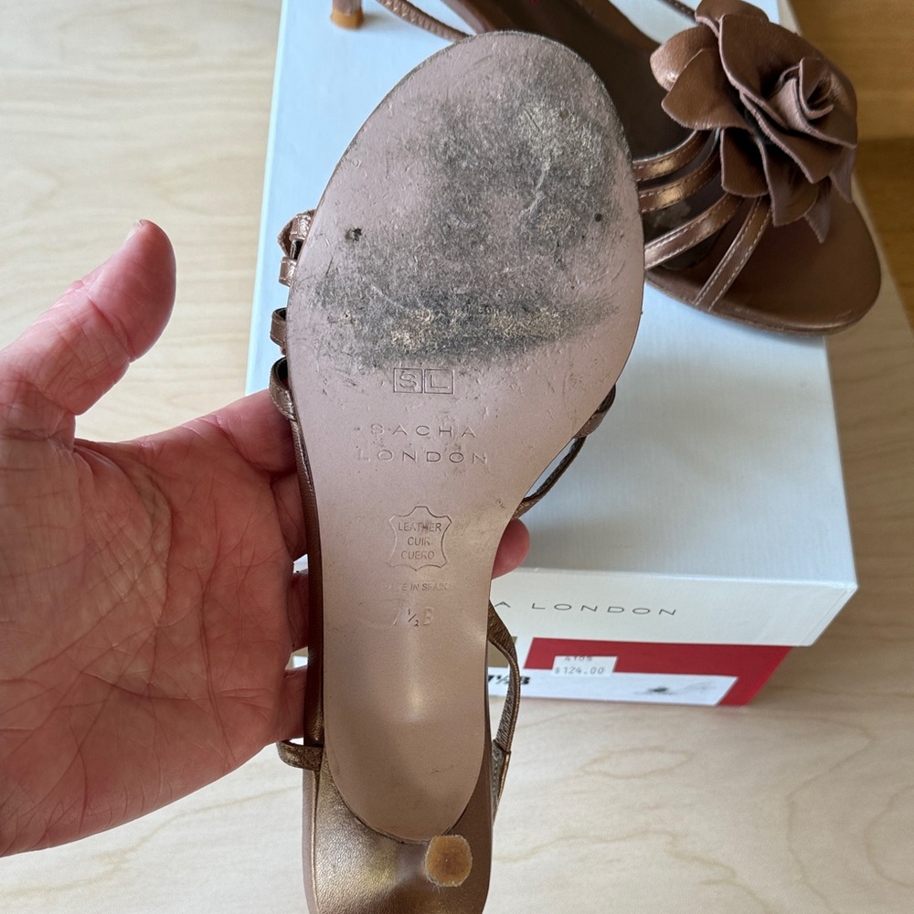 Sacha London Bronze Strappy Heels with Rose Detail - Picture 6 of 16